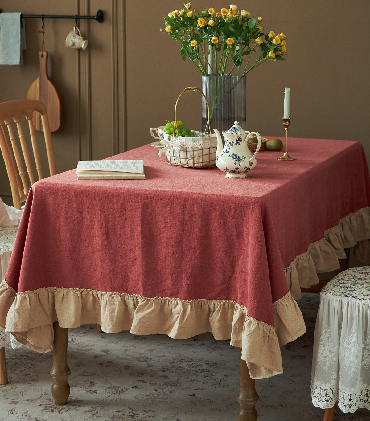 Square Tablecloth for Round Table, Red Modern Table Cloth, Ramie Tablecloth for Home Decoration, Extra Large Rectangle Tablecloth for Dining Room Table-Art Painting Canvas