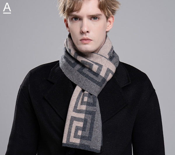 Gray Thick Wool Scarf, Black Business Formal Men Scarf Styles, Wool Scarf for Gentleman, Men's Winter Scarf, Casual Scarf Men, Men's Wool Scarf Winter, Red Fashion Scarf-Art Painting Canvas