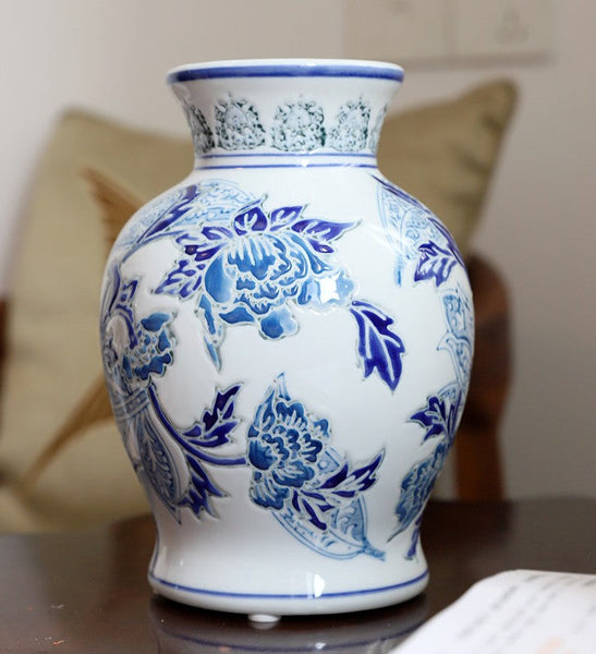 Handmade Flower Vase, Vintage Flower Vases on Dining Table, Porcelain Flower Vases, Centerpiece Ceramic Bouquet Vases-Art Painting Canvas