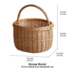 Hand-woven Wicker Storage Basket, Natural Fruit Basket, Storage Basket for Kitchen, Picnic Storage Basket with Handle, Willow Weaving Storage Basket for Shelves-Art Painting Canvas