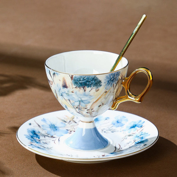 Porcelain Tea Cup Set and Saucer Set, British Tea Cup set, Ceramic Tea Cup and Saucer Set in Gift Box, Elegant Ceramic Coffee Cup with Saucer-Art Painting Canvas