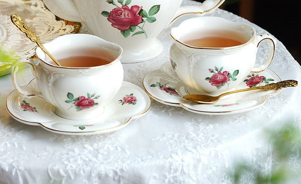British Royal Ceramic Cups for Traditional Afternoon Tea, 7.4 oz Ceramic Coffee Cups, Rose Porcelain Tea Cup Saucer Set, 6.8 oz Tea Cup and Saucer in Gift Box-Art Painting Canvas