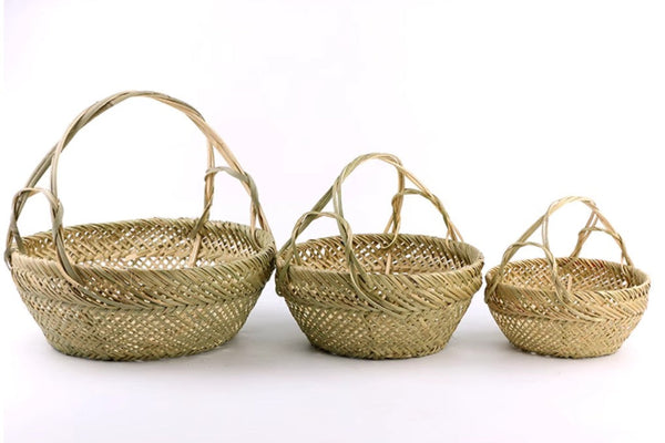 Natural Hand-woven Bamboo Basket, Large Picnic Food Basket with Handle, Lovely Bamboo Baskets for Vegetable, Natural Fruit Basket Kitchen Storage Baskets-Art Painting Canvas