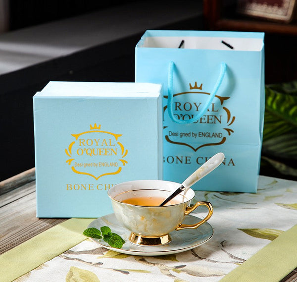 Elegant Ceramic Coffee Cups, 6.8 oz Tea Cup and Saucer in Gift Box as Birthday Gift, Beautiful British Tea Cups, Royal Porcelain Tea Cup Set-Art Painting Canvas