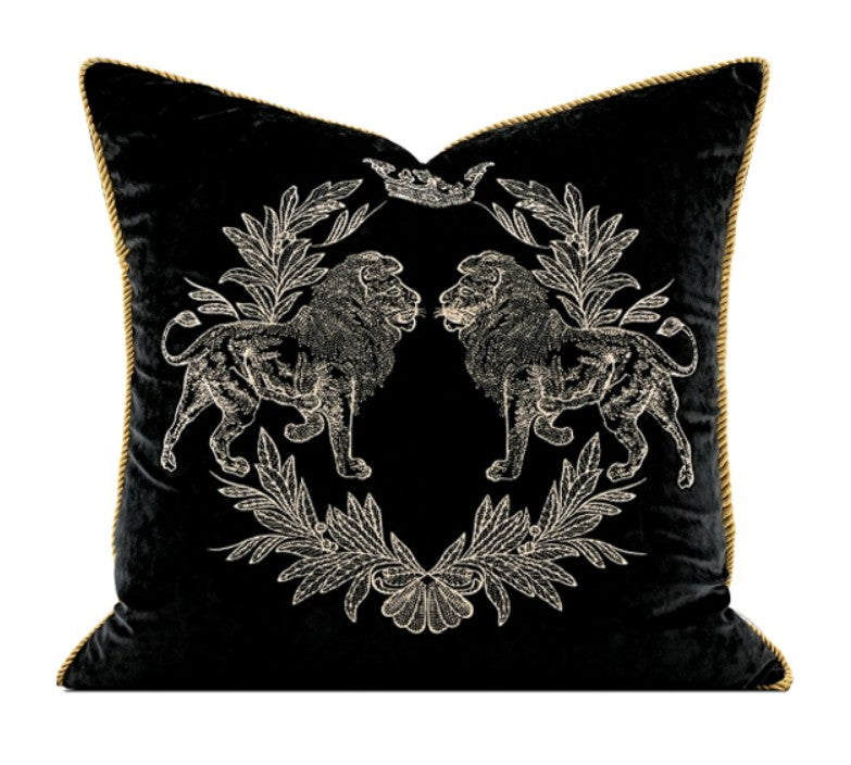 Modern Pillows for Couch, Embroidery Lion Decorative Pillow Covers, Decorative Throw Pillows for Living Room, Large Modern Sofa Pillows-Art Painting Canvas