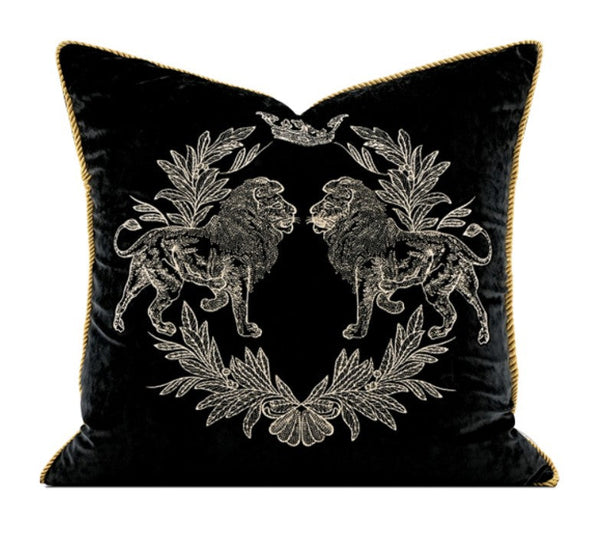 Modern Pillows for Couch, Embroidery Lion Decorative Pillow Covers, Decorative Throw Pillows for Living Room, Large Modern Sofa Pillows-Art Painting Canvas