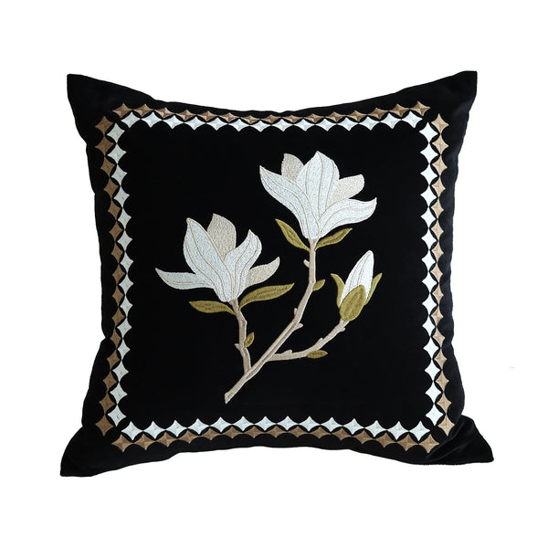 Magnolia Embroidered Cushion, Decorative Pillow Arrangement Ideas for Couch, Large Decorative Pillows for Couch, Modern Throw Pillows for Bedroom, Living Room Decorative Pillows-Art Painting Canvas