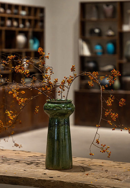 Porcelain Flower Vases, Ceramic Bouquet Vases, Green Flower Vases on Table, Dining Table Centerpiece, Handmade Water Holding Flower Vase-Art Painting Canvas