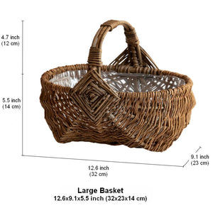 Large Picnic Food Basket with Handle, Natural Hand-woven Wicker Storage Basket, Natural Fruit Baskets, Kitchen Storage Baskets, Willow Weaving Baskets with Handle-Art Painting Canvas