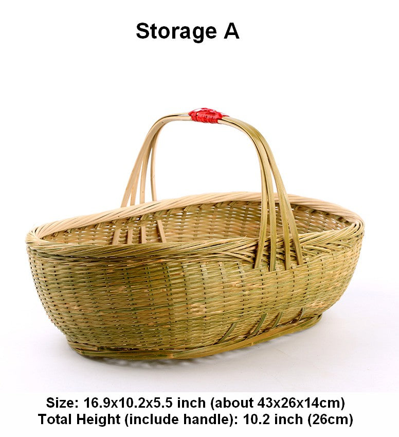 Natural Fruit Basket Lovely Bamboo Baskets for Vegetable, Kitchen Storage Baskets, Picnic Food Basket with Handle, Large Natural Hand-woven Bamboo Basket-Art Painting Canvas
