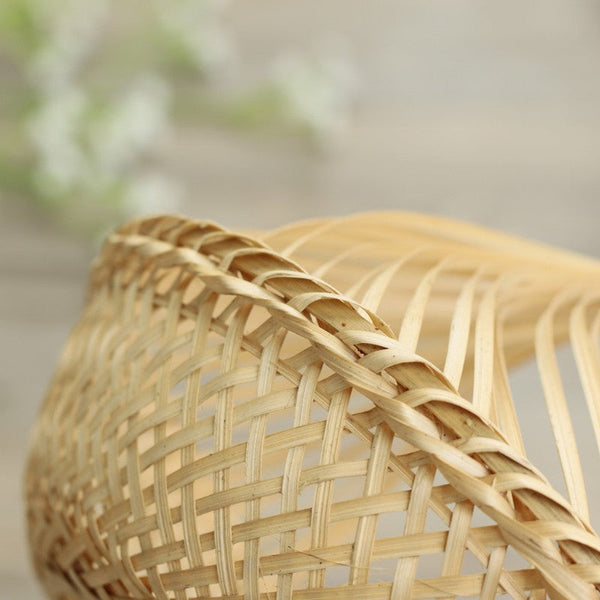 Lovely Cute Picnic Food Basket, Bamboo Basket for Food, Natural Fruit Basket Kitchen Storage Baskets, Natural Hand-woven Bamboo Basket-Art Painting Canvas