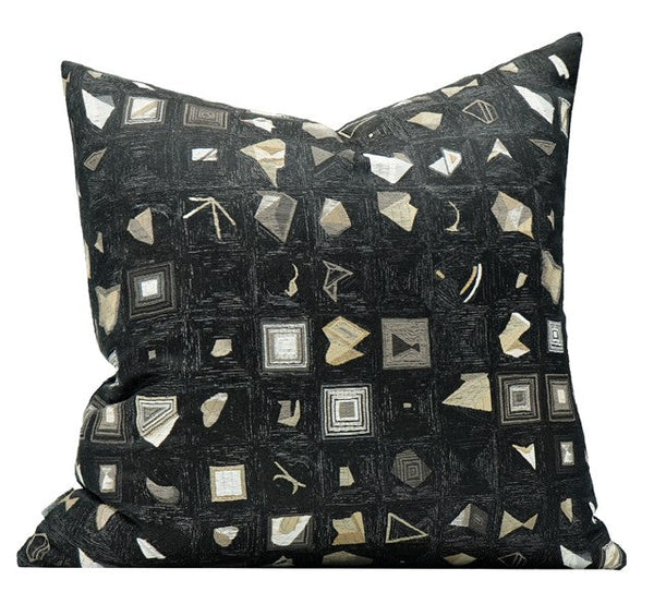 Abstract Black Decorative Throw Pillows, Geomeric Contemporary Square Modern Throw Pillows for Couch, Large Simple Throw Pillow for Interior Design-Art Painting Canvas