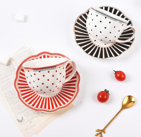 Creative Porcelain Tea Cup Saucer Set, Elegant Modern Ceramic Coffee Cups, Unique Porcelain Cup and Saucer, Afternoon British Tea Cups-Art Painting Canvas