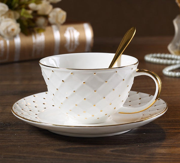 Elegant Ceramic Tea Cups, 6.8 oz Tea Cup and Saucer in Gift Box as Birthday Gift, Beautiful British Tea Cups, Creative Porcelain Tea Cup Set-Art Painting Canvas
