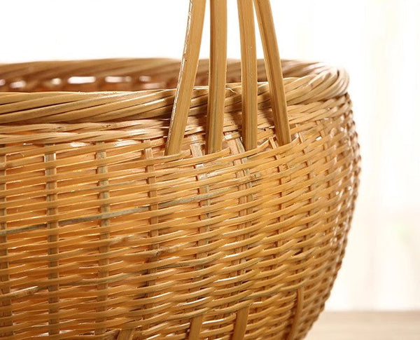 Extra Large Picnic Food Basket with Handle, Lovely Bamboo Baskets for Vegetable, Natural Hand-woven Bamboo Basket, Natural Fruit Basket Kitchen Storage Baskets-Art Painting Canvas