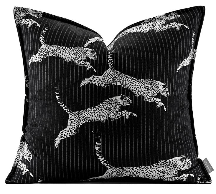Large Modern Sofa Pillow Cases, Black Decorative Pillow Covers, Cheetah Modern Pillows for Couch, Abstract Decorative Throw Pillows for Living Room-Art Painting Canvas
