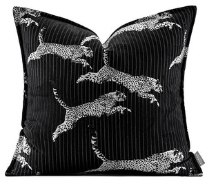 Large Modern Sofa Pillow Cases, Black Decorative Pillow Covers, Cheetah Modern Pillows for Couch, Abstract Decorative Throw Pillows for Living Room-Art Painting Canvas