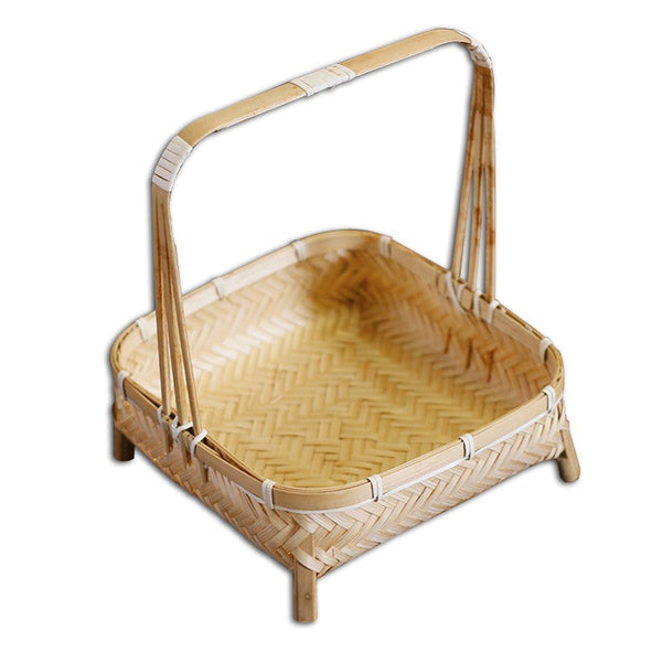 Lovely Cute Picnic Hand basket, Hand-woven Basket with Handle, Bamboo Basket for Food, Natural Fruit Basket, Kitchen Storage Baskets-Art Painting Canvas