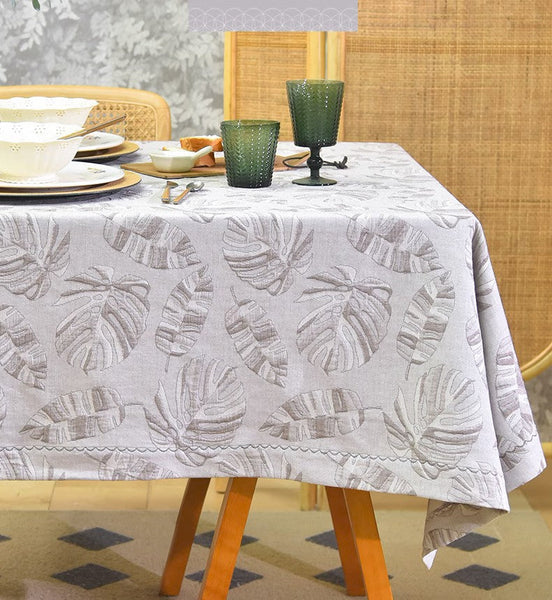 Monstera Leaf Modern Table Cloths for Kitchen, Simple Contemporary Grey Cotton Tablecloth, Large Rectangle Table Covers for Dining Room Table, Square Tablecloth for Round Table-Art Painting Canvas