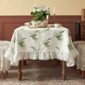 Cotton Embroidery Lace Rectangle Tablecloth for Dining Room Table, Farmhouse Table Cloth, Spring Flower Pattern Tablecloth, Square Tablecloth for Round Table-Art Painting Canvas