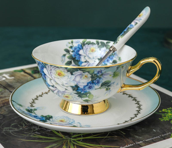 Royal Porcelain Tea Cup Saucer Set, Rose Flower Pattern Ceramic Cups, 7.4 oz British Ceramic Coffee Cups, Unique Tea Cup and Saucer in Gift Box-Art Painting Canvas