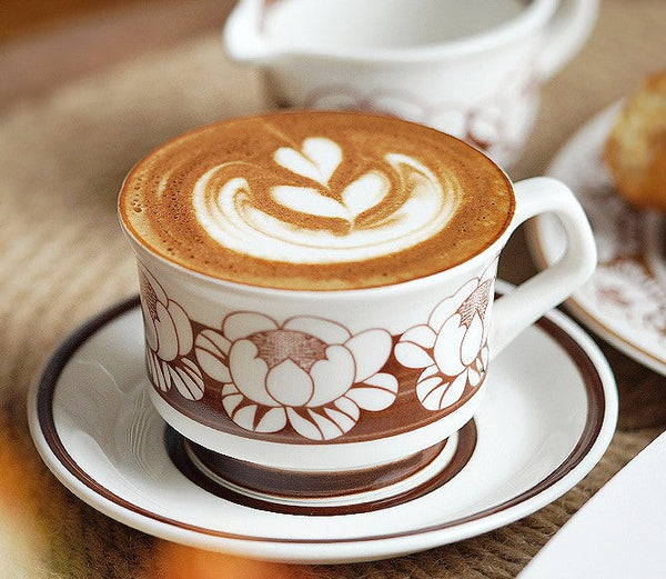 Elegant Ceramic Coffee Cups, Flower Porcelain Tea Cup Saucer Set, Beautiful British Tea Cups, Traditional English Tea Cup and Saucer-Art Painting Canvas