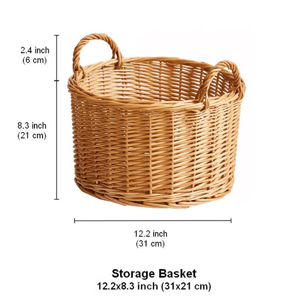 Small Picnic Fruit Basket with Handle, Kitchen Storage Baskets, Natural Hand-woven Wicker Round Storage Basket, Small Willow Weaving Baskets for Vegetable, Natural Fruit Storage Basket-Art Painting Canvas