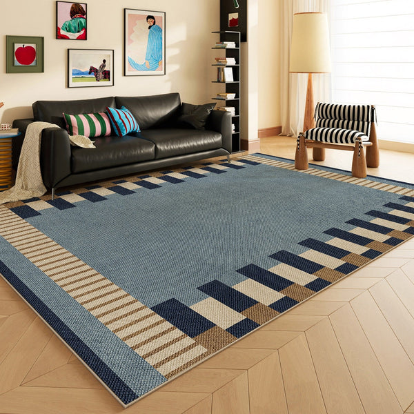 Geometric Modern Area Rugs, Modern Living Room Rug Ideas, Mid Century Contemporary Rugs, Blue Modern Rugs for Dining Room-Art Painting Canvas