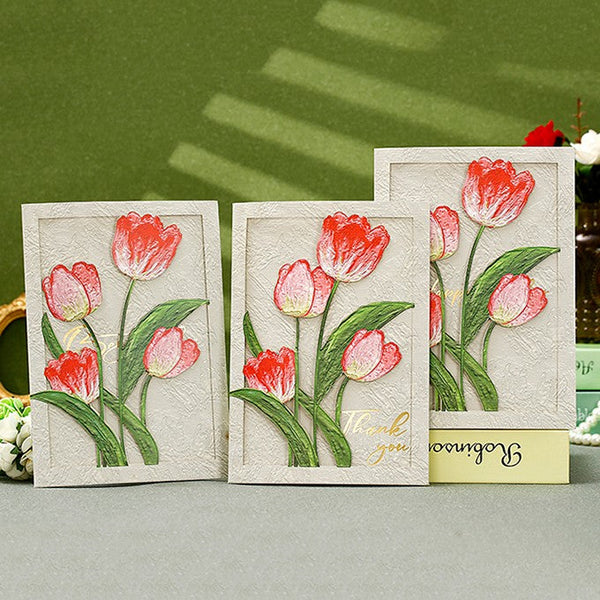 Creative Birthday Greeting Card, Tulip Flower Greeting Cards, Beautiful Greeting Cards to Friends, Original Handmade Greeting Cards-Art Painting Canvas