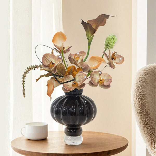 Unique Contemporary Vases for Modern Home Decor, Black Glass Bud Vases, Handmade Liuli Vases, Centerpiece Vases on Table, Black Glaze Vase-Art Painting Canvas