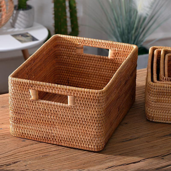 Extra Large Rectangular Storage Basket, Large Storage Baskets for Clothes, Woven Rattan Storage Basket for Shelves, Storage Baskets for Kitchen-Art Painting Canvas