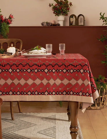 Red Christmas Holiday Tablecloth for Oval Table, Large Modern Rectangle Tablecloth for Dining Room Table, Square Table Covers for Kitchen, Farmhouse Table Cloth for Round Table-Art Painting Canvas