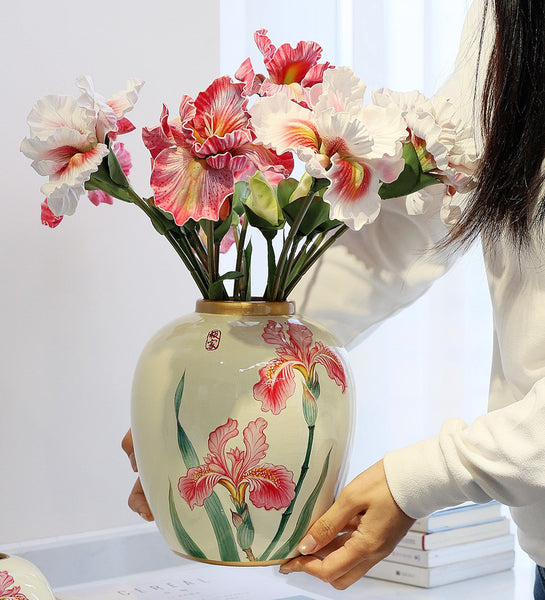 Centerpiece Ceramic Bouquet Vases, Handmade Modern Flower Vase, Large Flower Vases on Dining Table, Porcelain Flower Vases-Art Painting Canvas