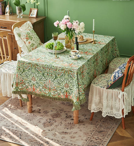 Green Flower Pattern Tablecloth for Home Decoration, Large Square Tablecloth for Round Table, Extra Large Rectangle Tablecloth for Dining Room Table-Art Painting Canvas