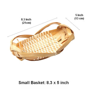 Natural Hand-woven Bamboo Basket, Lovely Cute Picnic Food Basket, Bamboo Basket for Food, Natural Fruit Basket Kitchen Storage Baskets-Art Painting Canvas