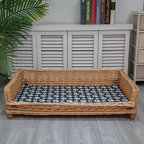 Large Hand Woven Rattan Cat Beds, Extra Large Natural Wicker Dog Bed with Washable Cushion for Indoor Cats and Dogs-Art Painting Canvas
