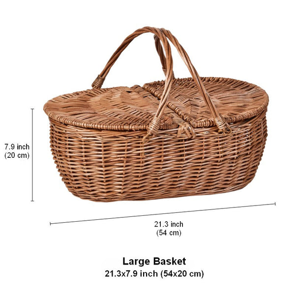 Extra Large Picnic Food Basket with Handle, Kitchen Storage Baskets, Natural Hand-woven Wicker Storage Basket, Lovely Willow Weaving Baskets for Vegetable, Natural Fruit Basket-Art Painting Canvas