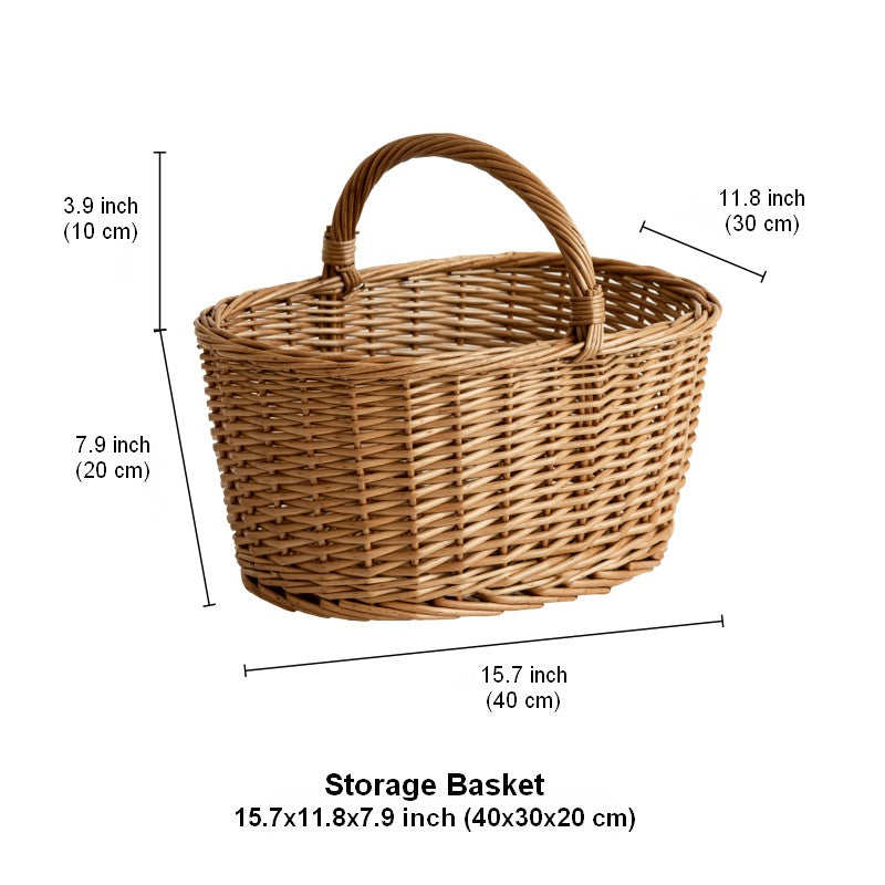 Small Picnic Storage Basket with Handle, Hand-woven Wicker Storage Basket, Willow Weaving Baskets for Vegetable, Natural Fruit Basket, Kitchen Storage Baskets-Art Painting Canvas