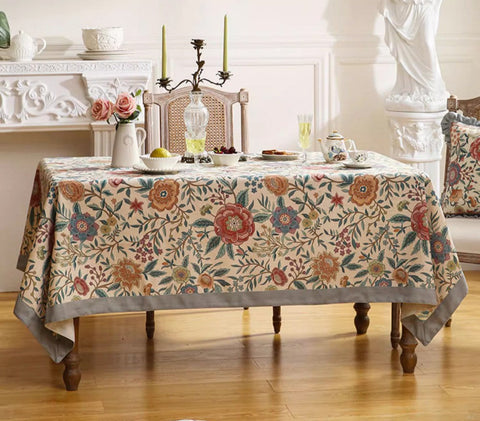 Flower Farmhouse Table Cover, Modern Tablecloth, Rectangle Tablecloth Ideas for Dining Table, Square Linen Tablecloth for Coffee Table-Art Painting Canvas