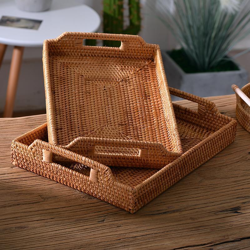 Rattan Bread Plate with Handle, Storage Baskets for Kitchen, Woven Storage Basket, Fruit Plate for Kitchen, Storage Baksets for Shelves-Art Painting Canvas
