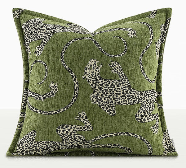 Green Decorative Pillow Covers, Large Modern Sofa Pillow Cases, Cheetah Modern Pillows for Couch, Abstract Decorative Throw Pillows for Living Room-Art Painting Canvas