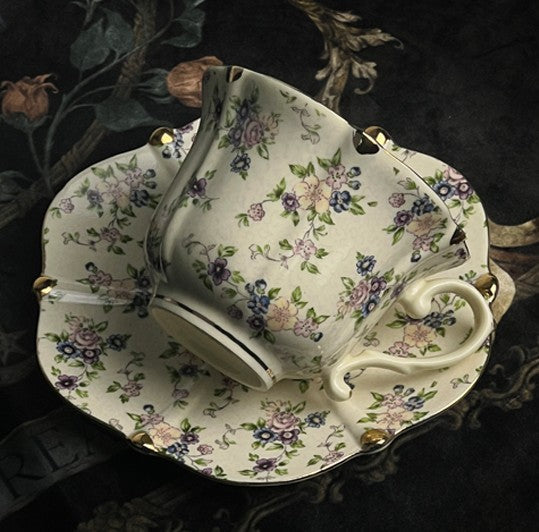 British Traditional Afternoon Tea Cup and Saucer in Gift Box, 7.8 oz Porcelain Tea Cup Saucer Set, Unique Tea Cup and Saucers, Royal Ceramic Cups, Elegant Vintage Ceramic Coffee Cups-Art Painting Canvas