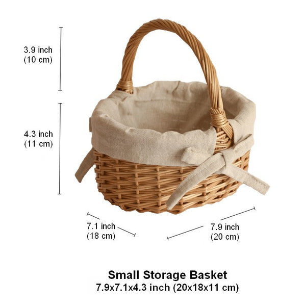 Small Picnic Storage Basket with Handle, Hand-woven Wicker Storage Basket, Willow Weaving Baskets for Vegetable, Natural Fruit Basket, Kitchen Storage Baskets-Art Painting Canvas
