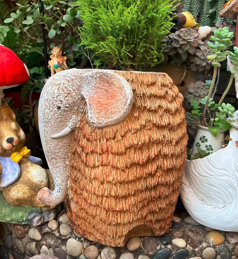 Large Elephant Flowerpot, Modern Animal Statue for Garden Ornaments, Animal Flower Pot, Resin Statue for Garden, Villa Outdoor Decor Gardening Ideas-Art Painting Canvas