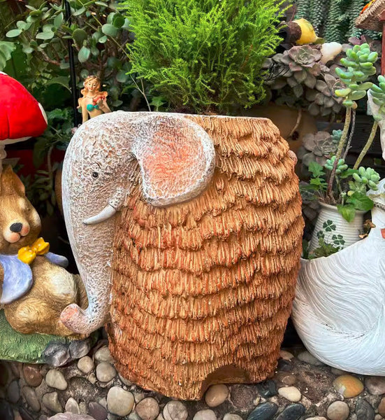 Large Elephant Flowerpot, Modern Animal Statue for Garden Ornaments, Animal Flower Pot, Resin Statue for Garden, Villa Outdoor Decor Gardening Ideas-Art Painting Canvas