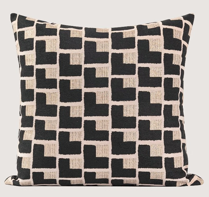 Black Chequer Modern Sofa Throw Pillows, Abstract Contemporary Throw Pillow for Living Room, Large Decorative Throw Pillows for Couch-Art Painting Canvas