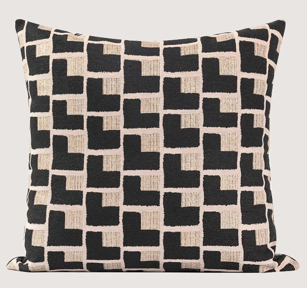 Black Chequer Modern Sofa Throw Pillows, Abstract Contemporary Throw Pillow for Living Room, Large Decorative Throw Pillows for Couch-Art Painting Canvas
