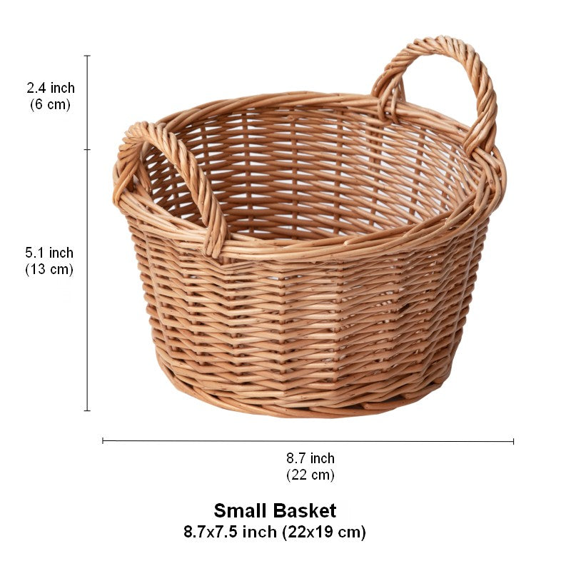 Large Picnic Fruit Basket with Handle, Natural Hand-woven Wicker Round Storage Basket, Lovely Willow Weaving Baskets for Vegetable, Natural Fruit Storage Basket, Kitchen Storage Baskets-Art Painting Canvas