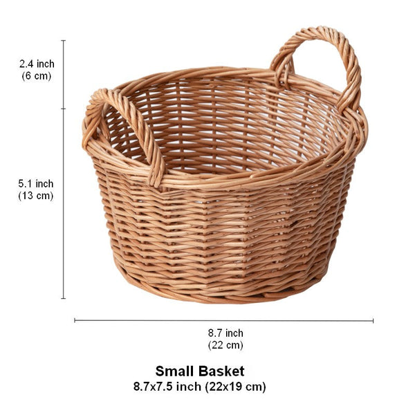 Large Picnic Fruit Basket with Handle, Natural Hand-woven Wicker Round Storage Basket, Lovely Willow Weaving Baskets for Vegetable, Natural Fruit Storage Basket, Kitchen Storage Baskets-Art Painting Canvas