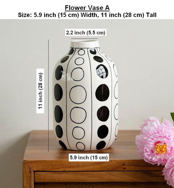 Ceramic Bud Vases, Black and White Polka Dot Flower Vase, Small Flower Vases on Table, Modern Porcelain Flower Vases, Handmade Water Holding Flower Vases-Art Painting Canvas